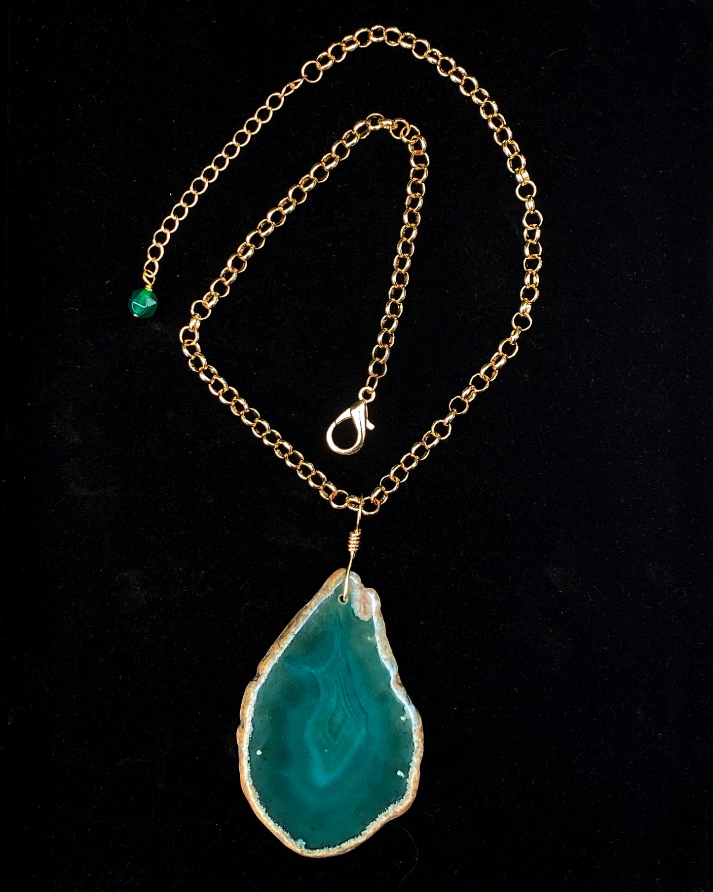 Green Agate gemstone Slice chain Necklace