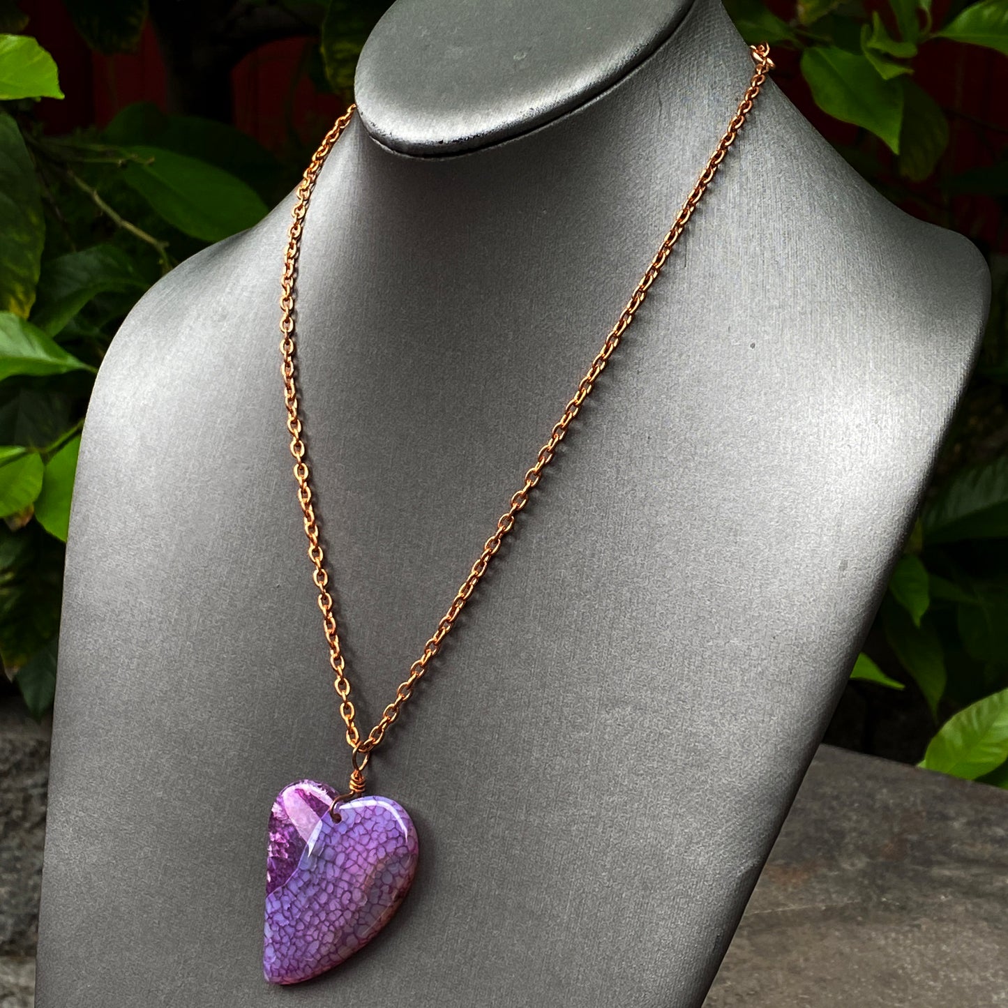 Pink Druzy Agate Heart Necklace