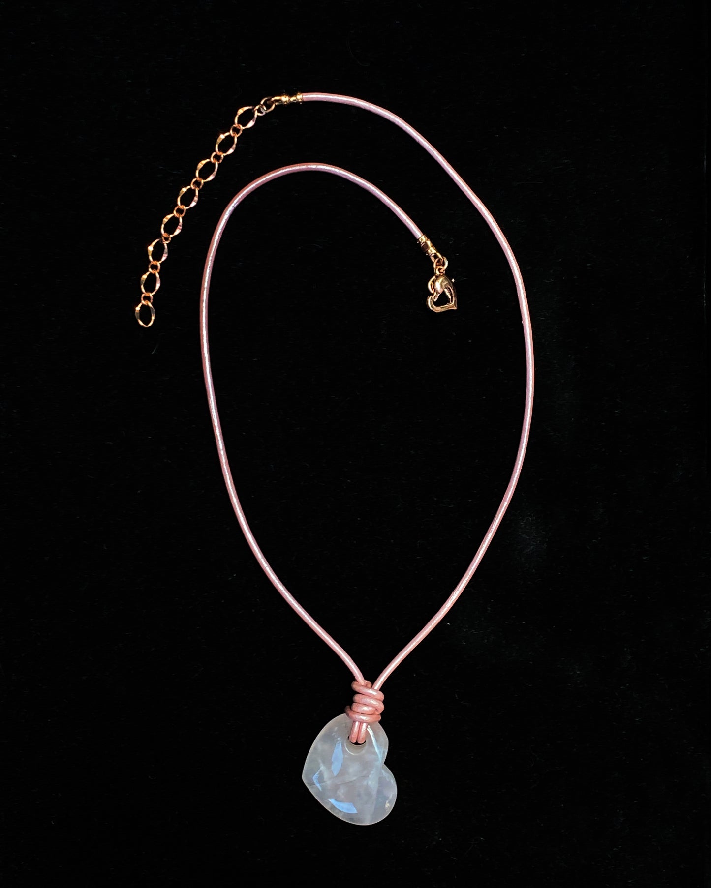 Rose Quartz Heart genuine leather Necklace