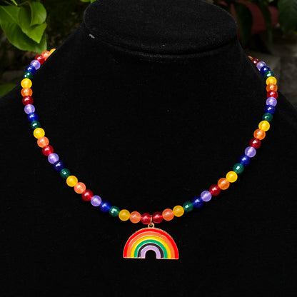 Rainbow Pendant on Jade Necklace