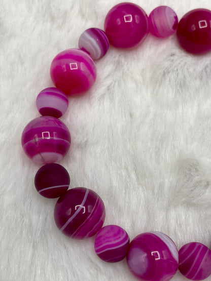 Pink Banded Agate gemstone Chunky Beaded Bracelet