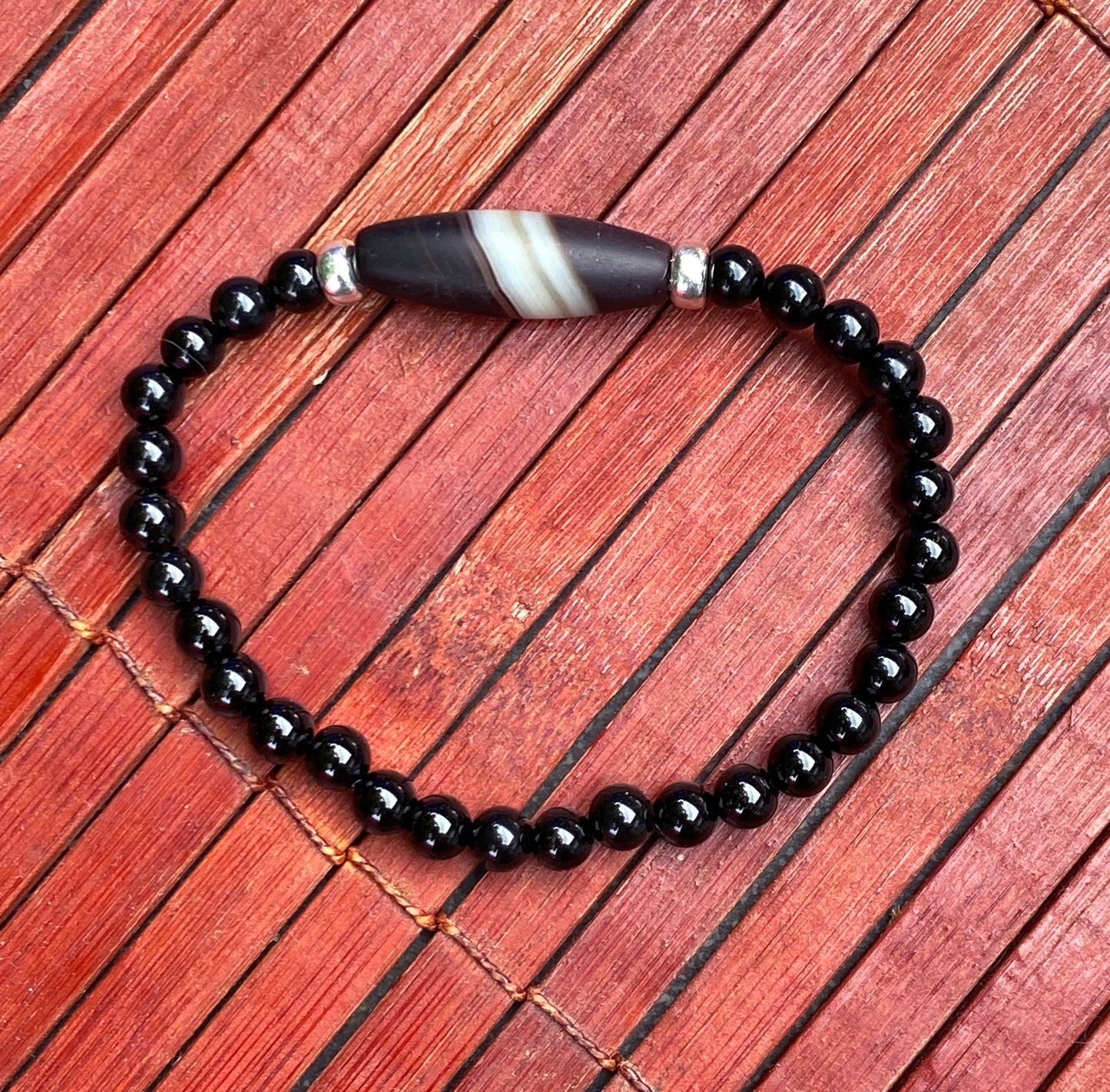 Black Banded Agate gemstone Beaded Bracelet