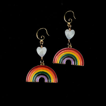 Mother of Pearl Heart and Rainbow Drop earrings