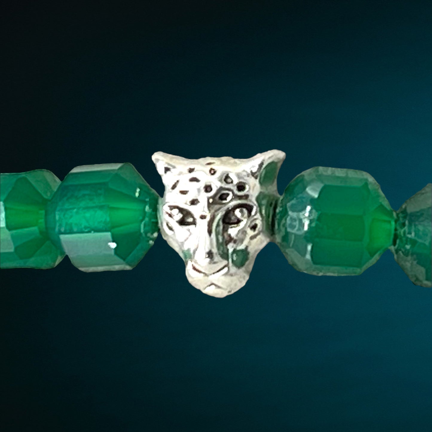 Green Agate and Silver Leopard Bracelet