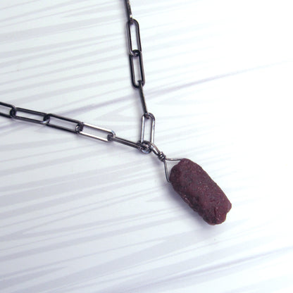 Raw Ruby gemstone Necklace on Black Gold fill Chain