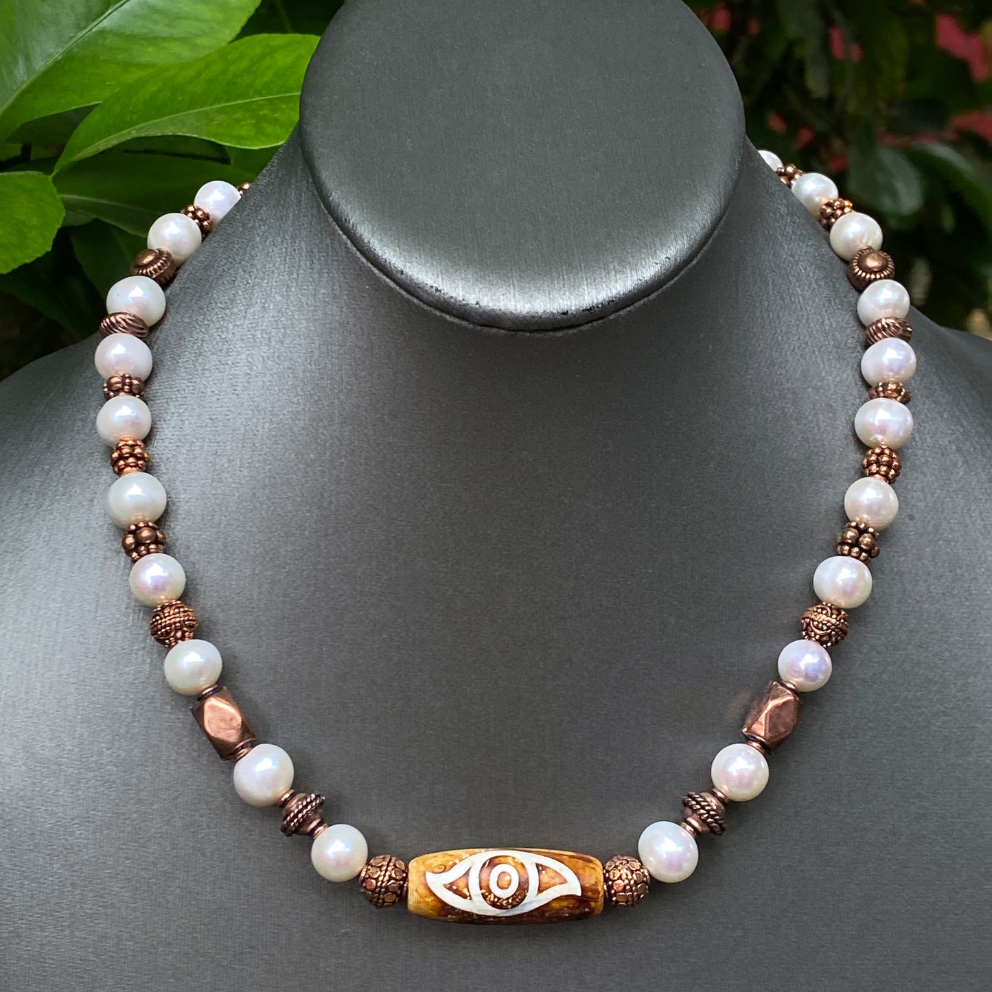 Pearl and Copper Evil Eye Necklace