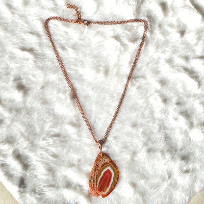 Red Agate Slice pendant copper chain necklace