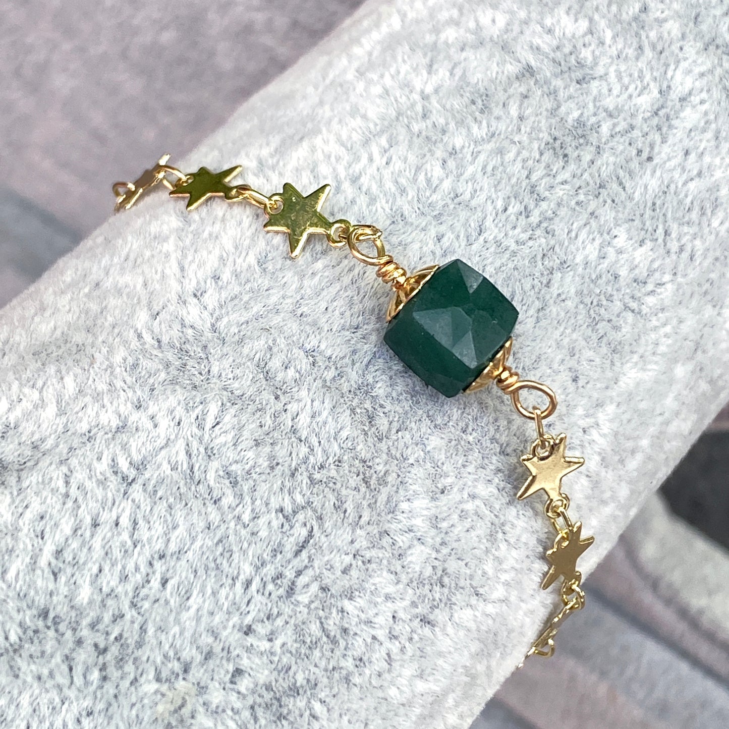 Emerald gemstone and Star chain Bracelet