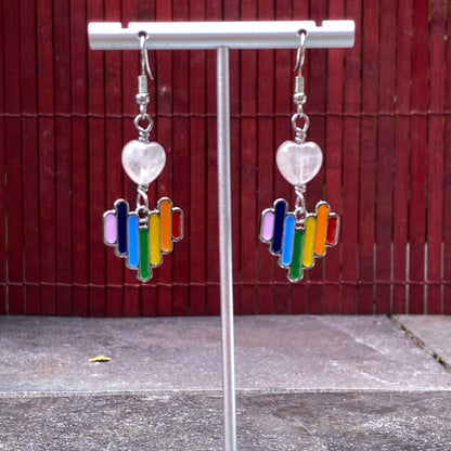 Rose Quartz and Rainbow Drop earrings