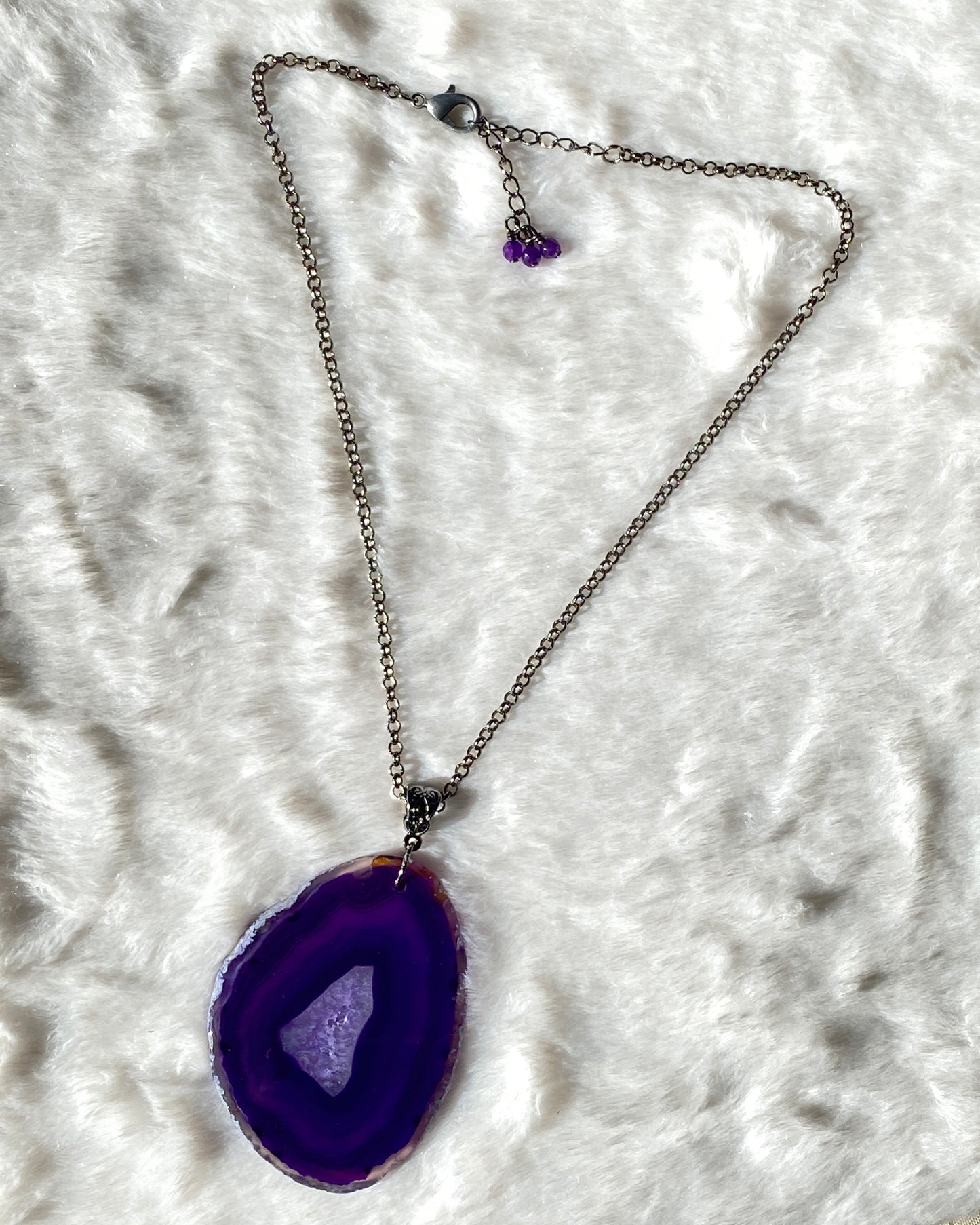 Purple Agate gemstone Slice chain Necklace