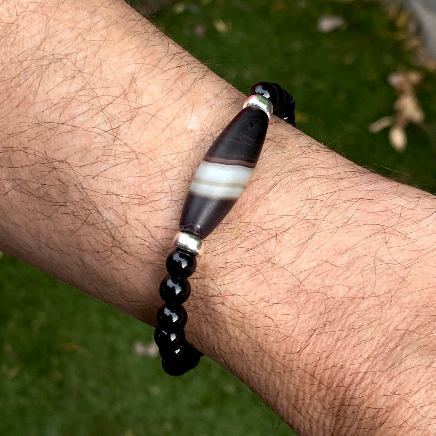 Black Banded Agate gemstone Beaded Bracelet