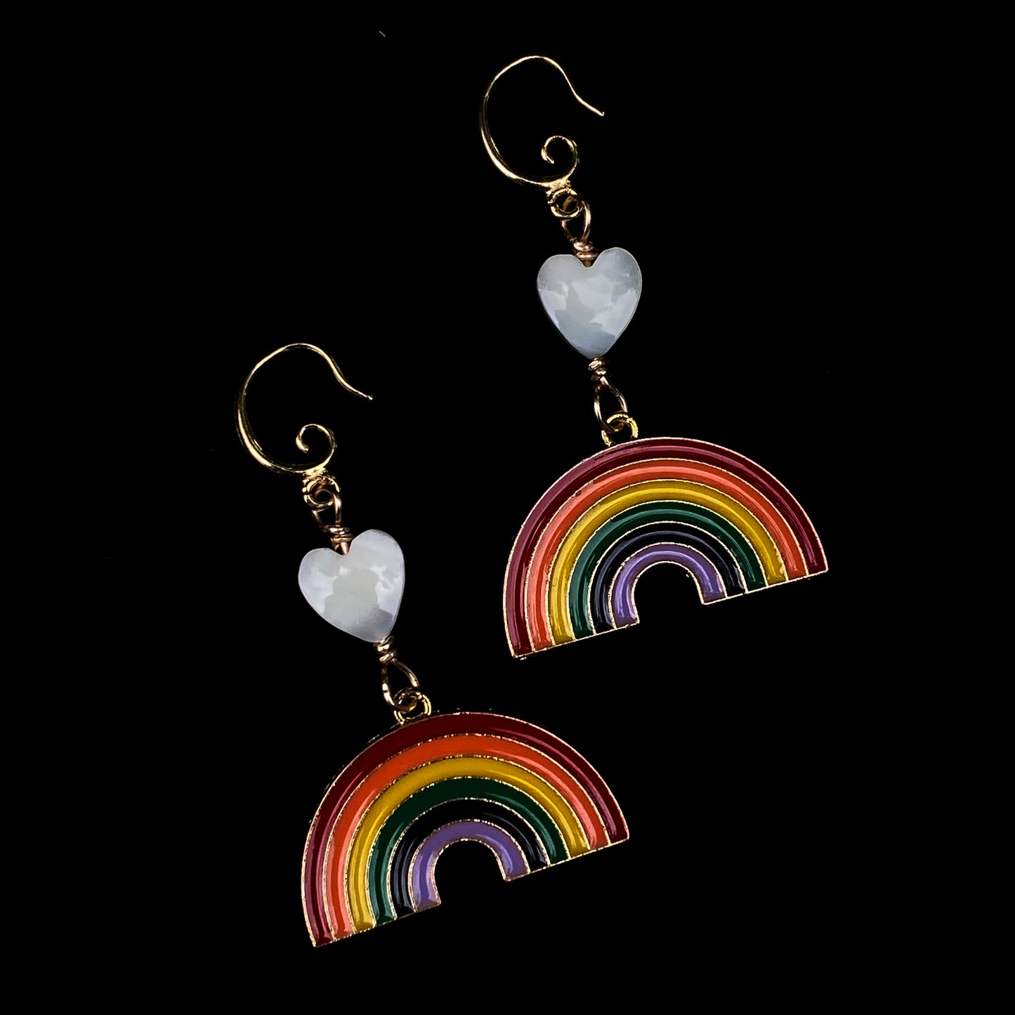 Mother of Pearl Heart and Rainbow Drop earrings