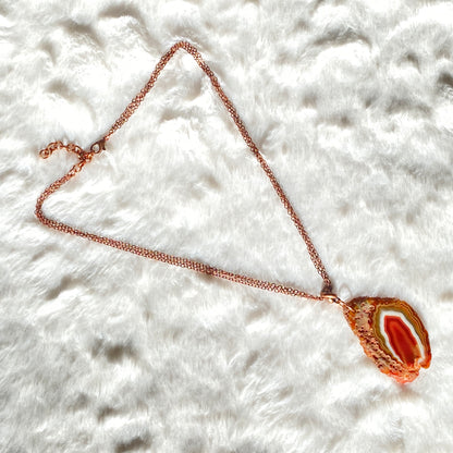 Red Agate Slice pendant copper chain necklace