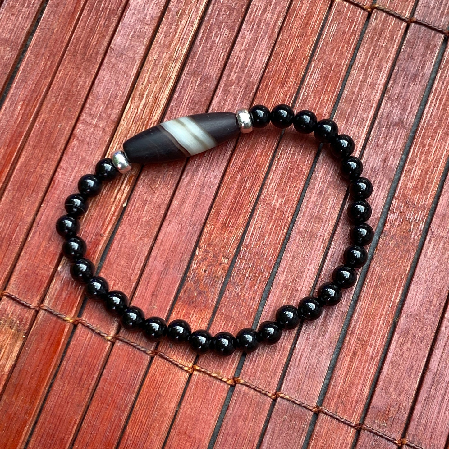 Black Banded Agate gemstone Beaded Bracelet