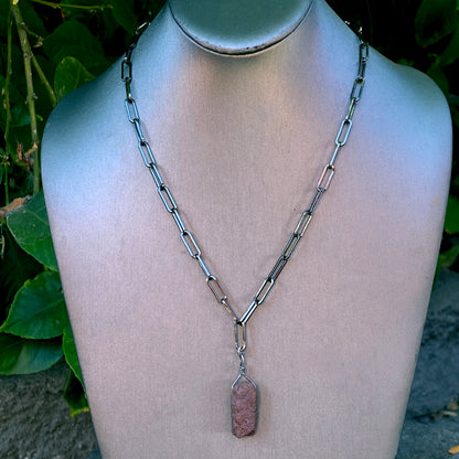 Raw Ruby gemstone Necklace on Black Gold fill Chain