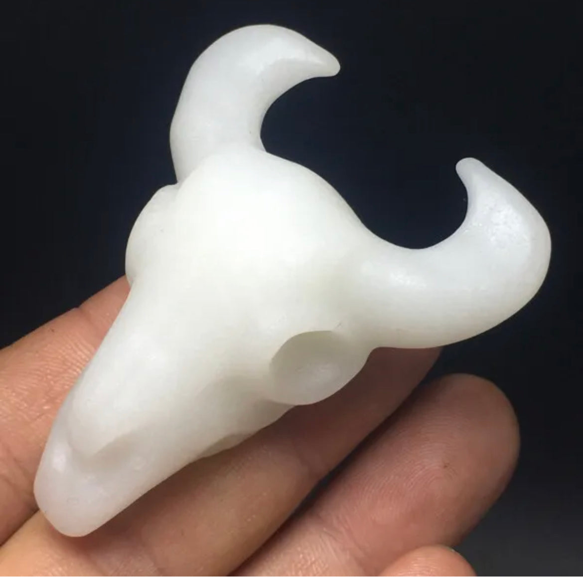 Natural White Jade Cow Skull Statue