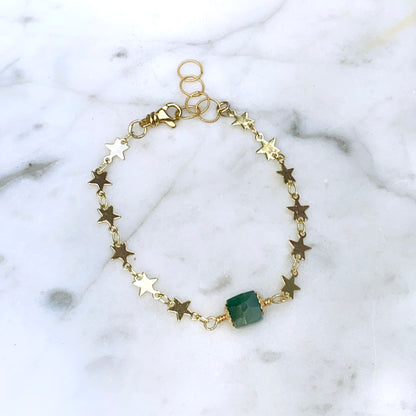 Emerald gemstone and Star chain Bracelet