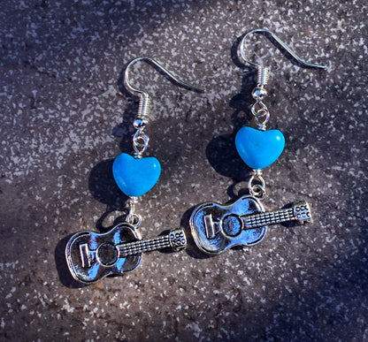Guitar and Turquoise Heart Earrings