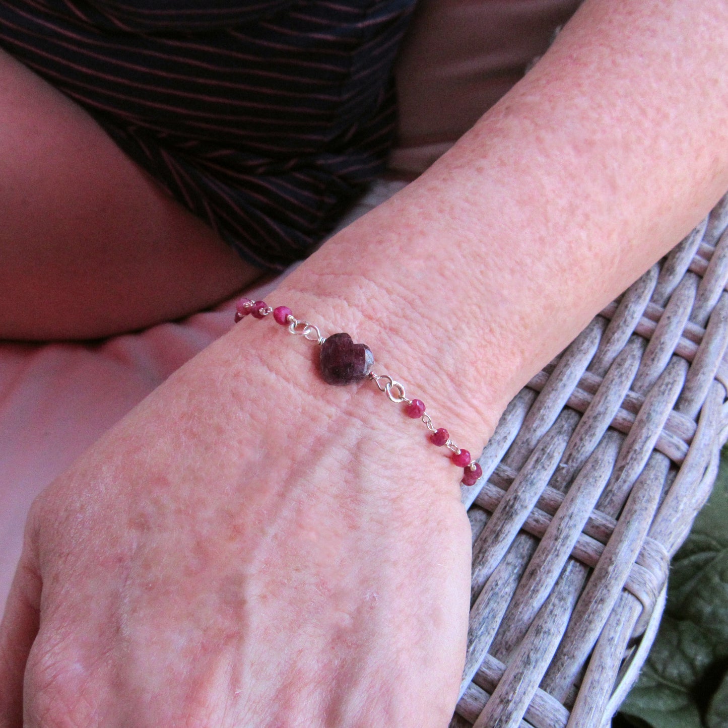 Ruby and Sterling Silver Heart Bracelet