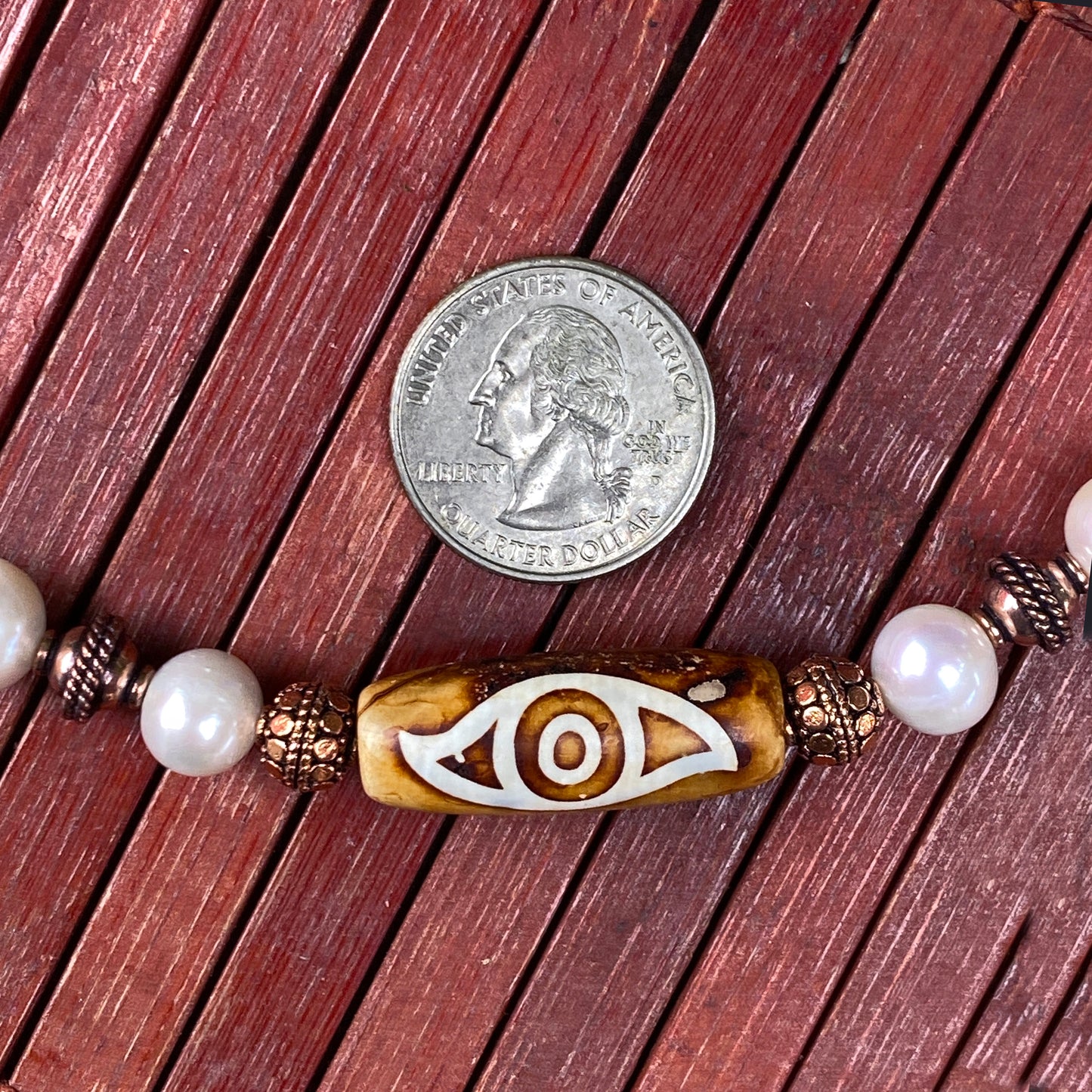 Pearl and Copper Evil Eye Necklace