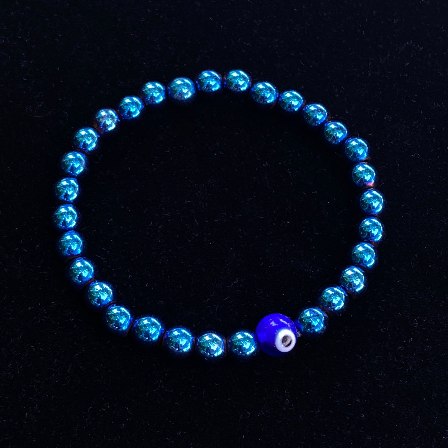 Blue Hematite gemstone Evil Eye Bracelet