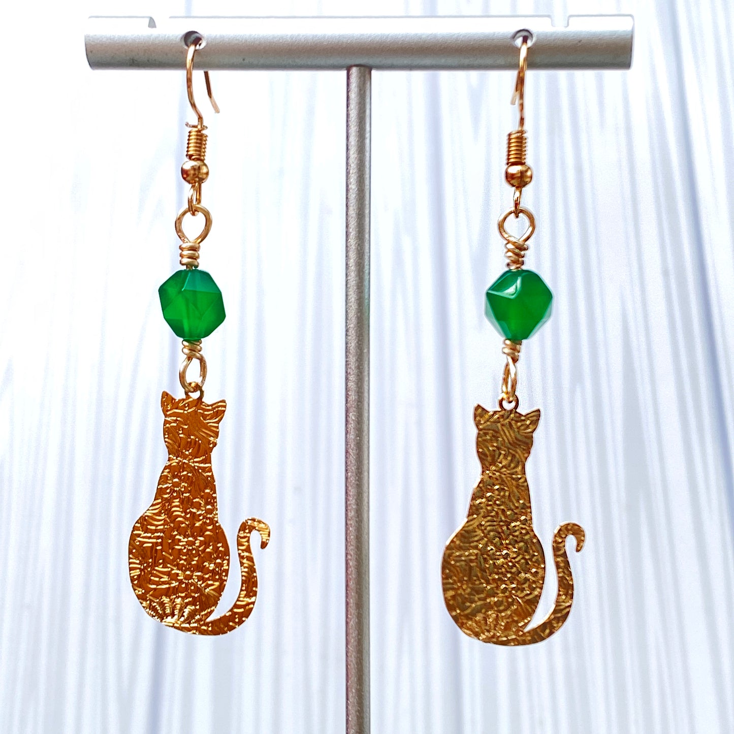 Green Agate Kitty Cat Earrings