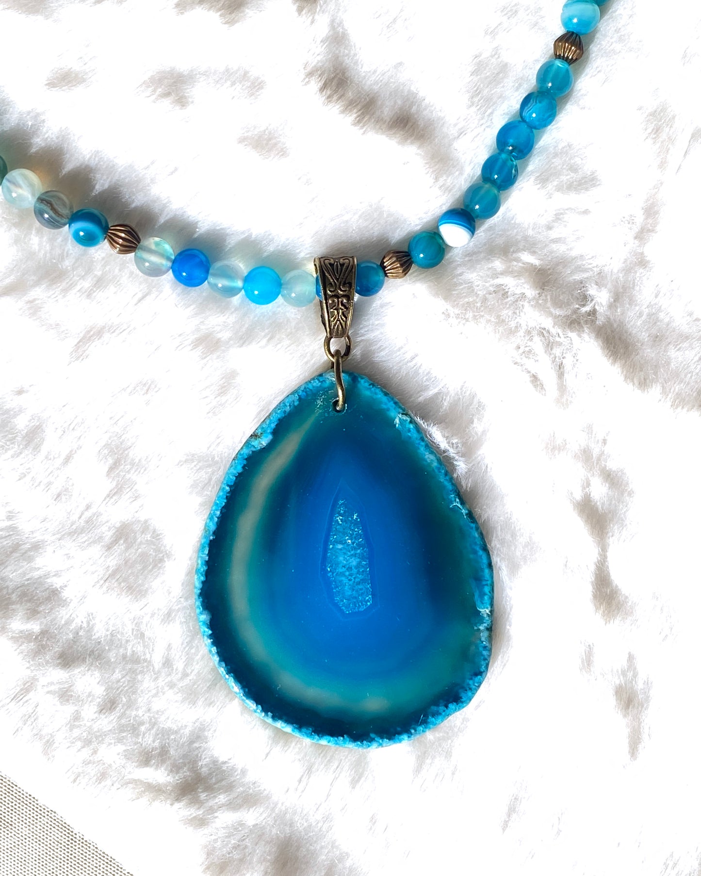 Blue Agate gemstone Slice Beaded Necklace