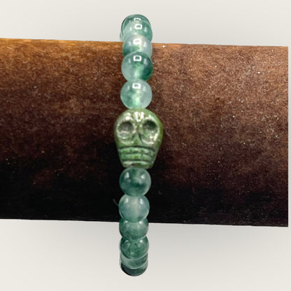 Green Jade and Pyrite Skull Bracelet