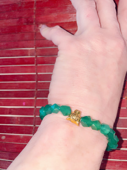 Green Agate and Gold Leopard Bracelet