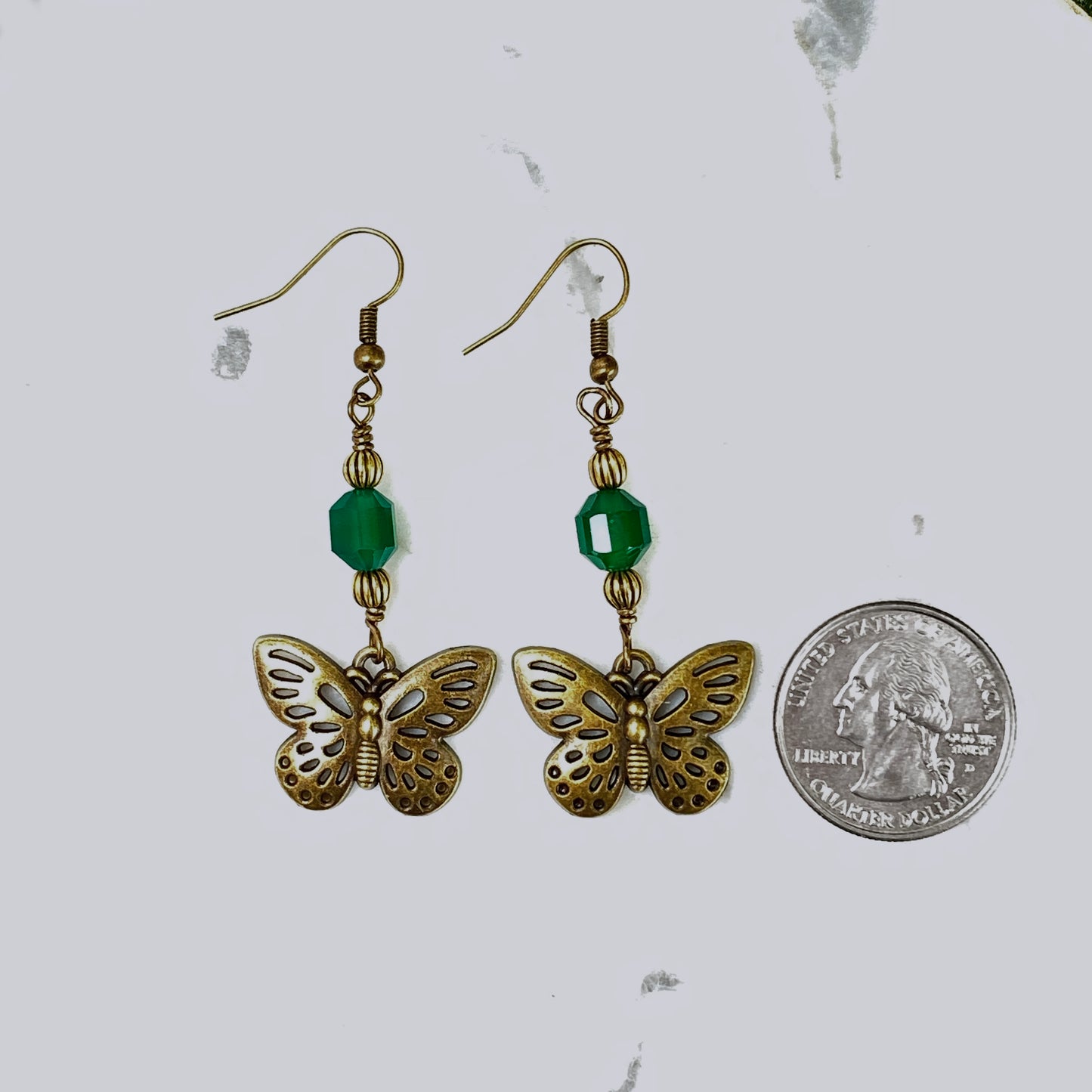 Green Agate gemstone Butterfly Earrings