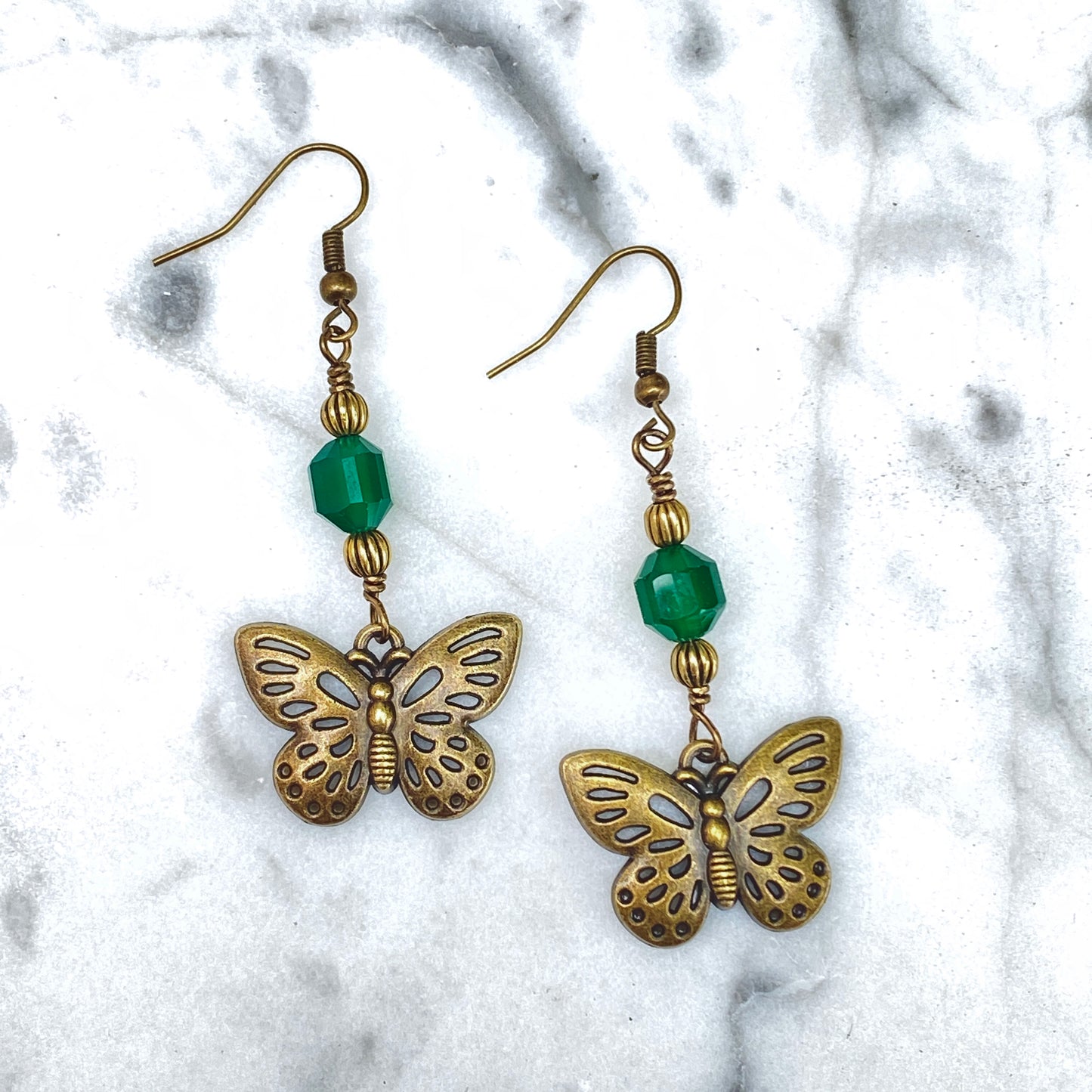 Green Agate gemstone Butterfly Earrings