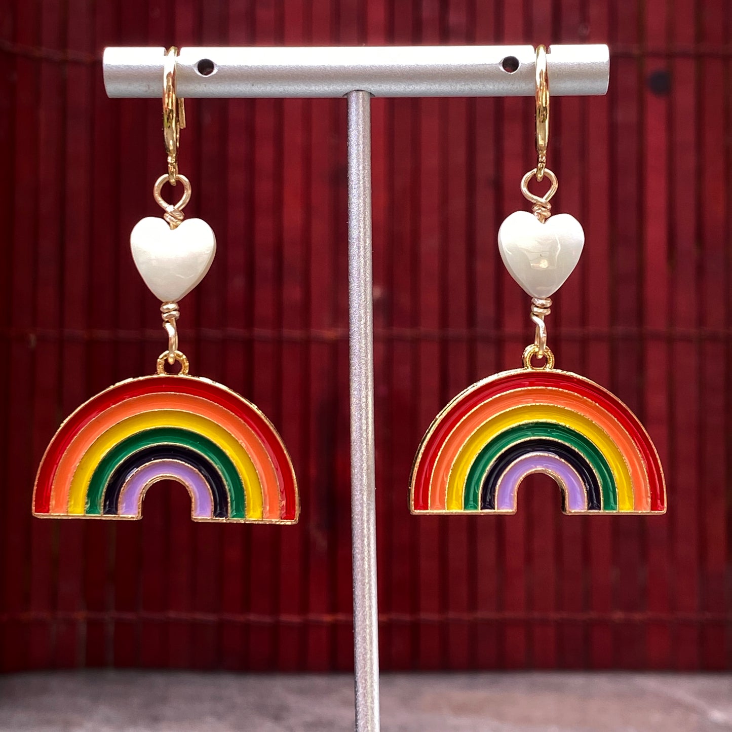 Mother of Pearl Heart and Rainbow Drop earrings