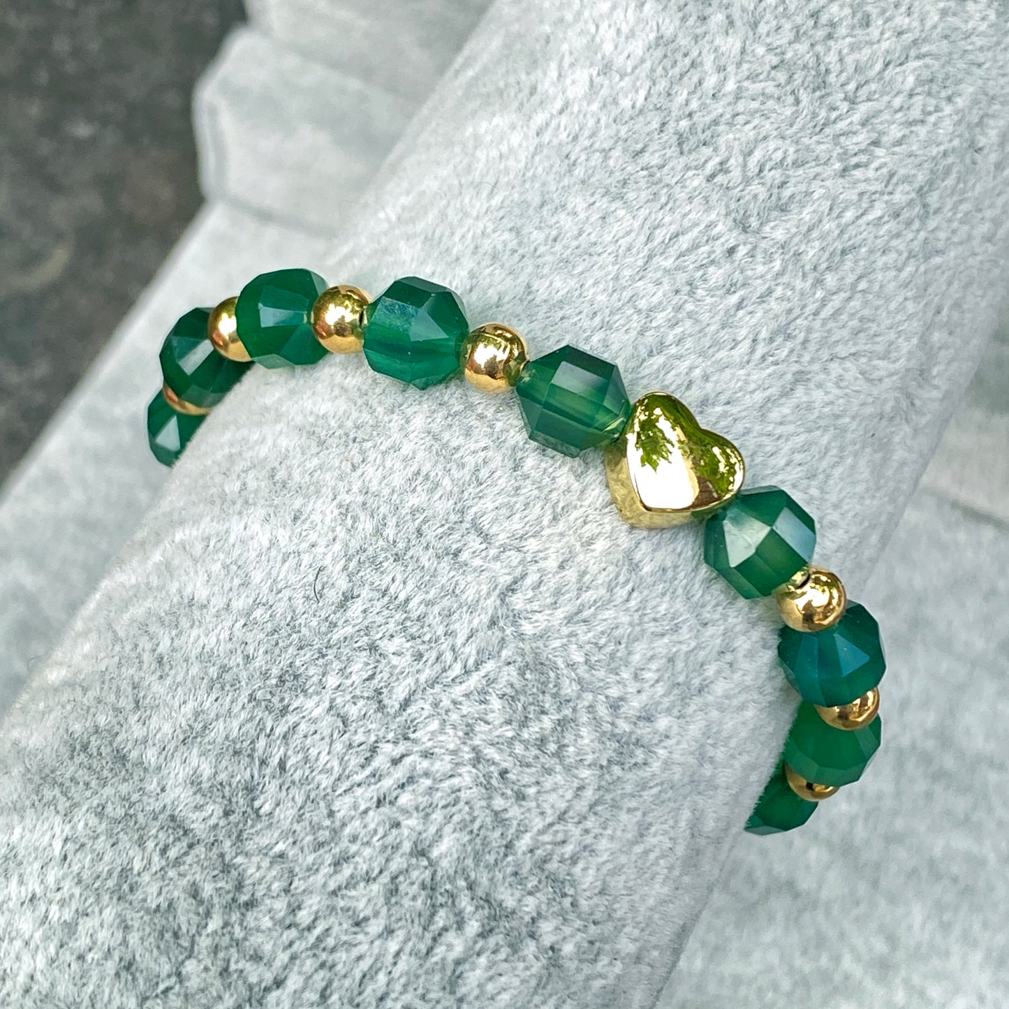 Green Agate and Gold Heart Bracelet