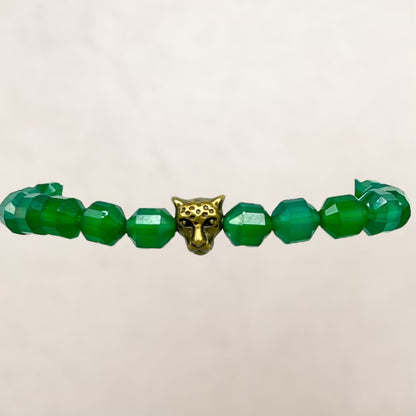 Green Agate and Leopard  Charm Bracelet