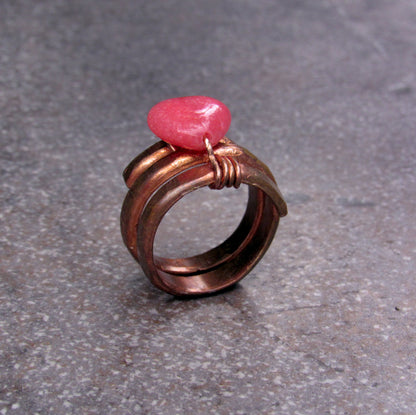 Rhodochrosite Copper ring