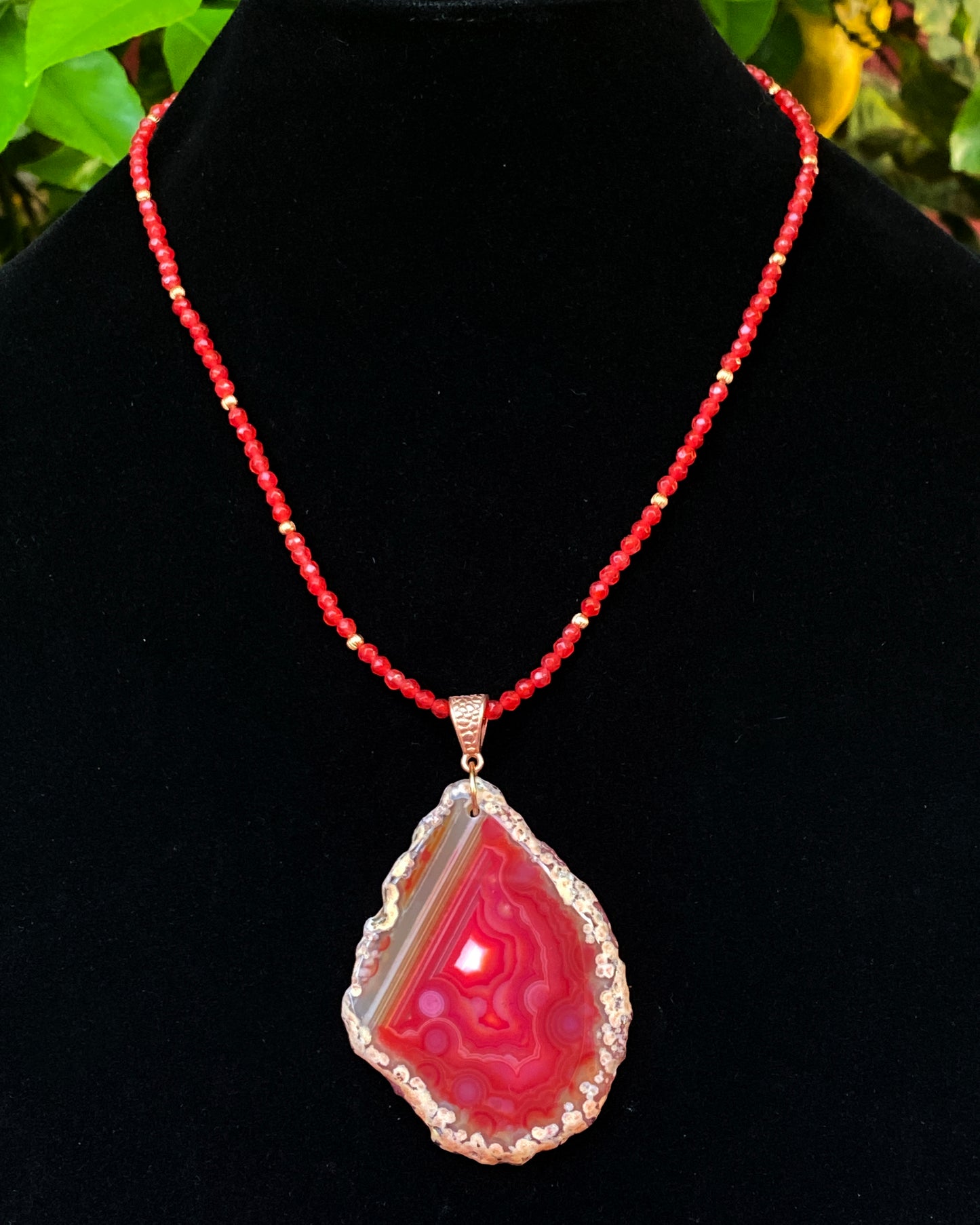 Red Agate gemstone Slice Beaded Necklace