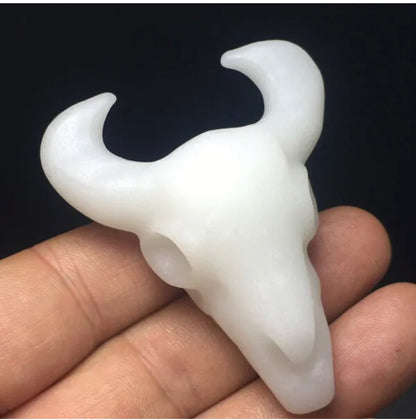 Natural White Jade Cow Skull Statue