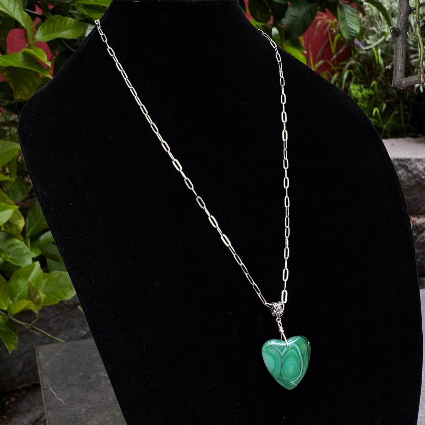 Green Banded Agate Heart Necklace