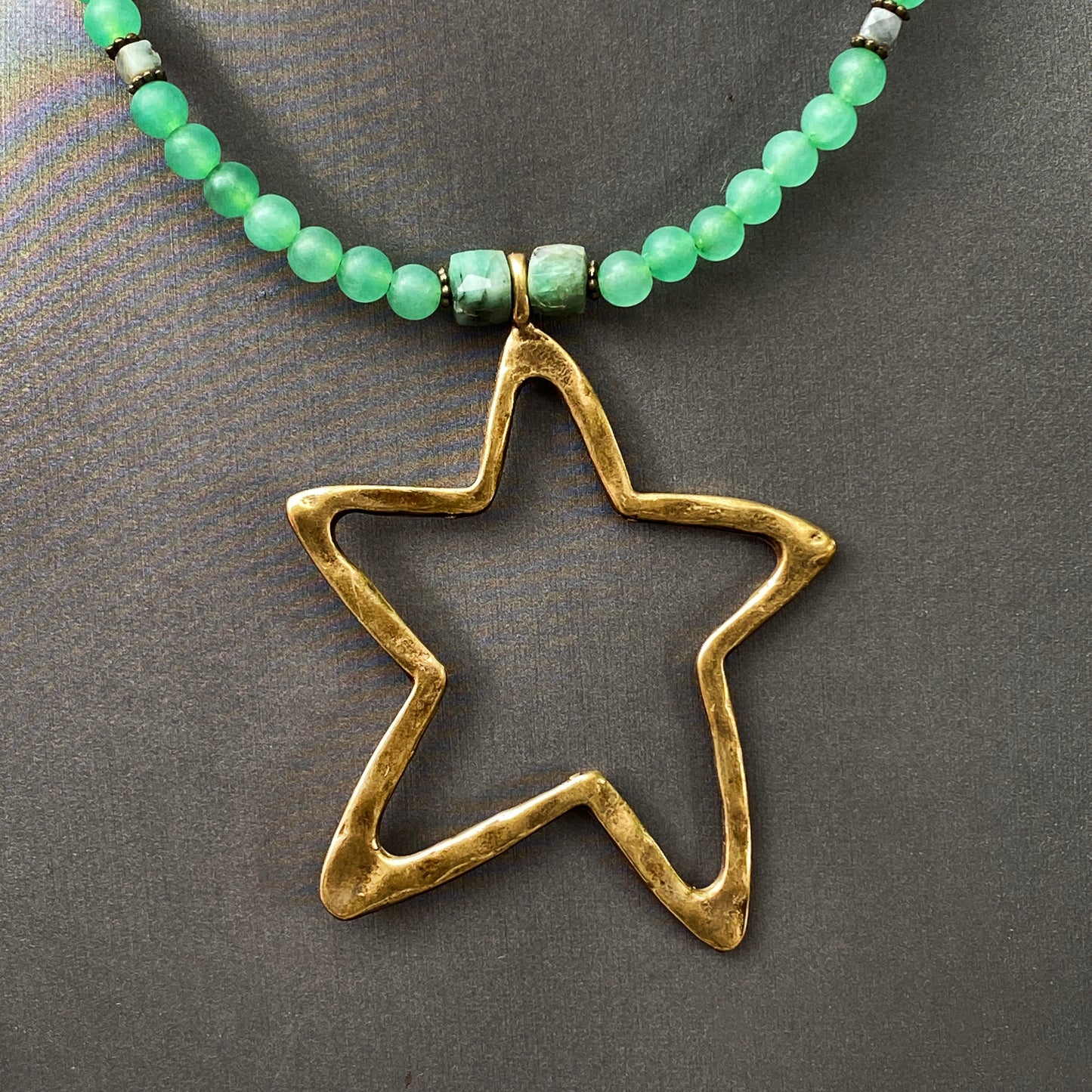 Emerald and Green Agate gemstone Star necklace