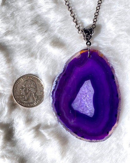 Purple Agate gemstone Slice chain Necklace