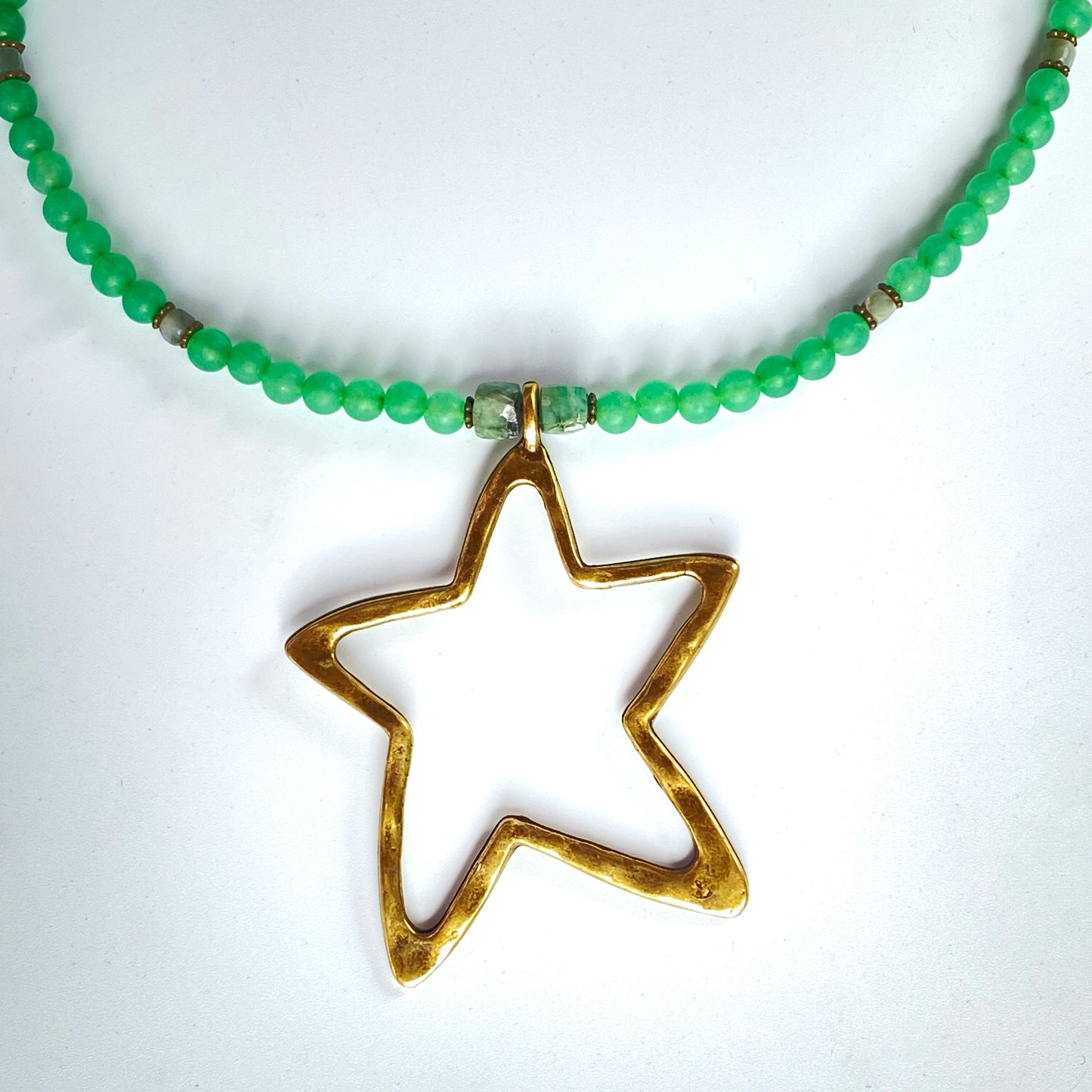 Emerald and Green Agate gemstone Star necklace