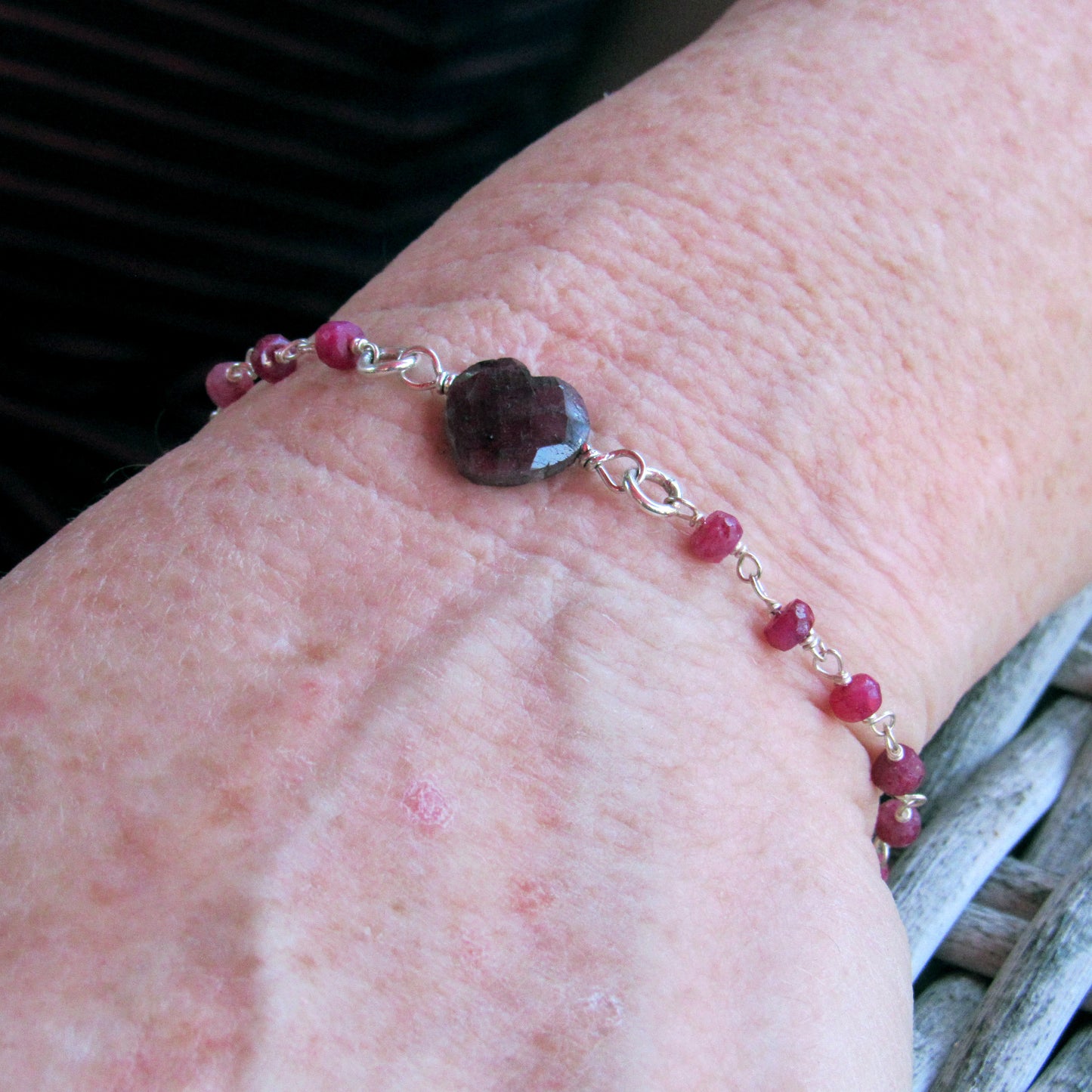 Ruby and Sterling Silver Heart Bracelet