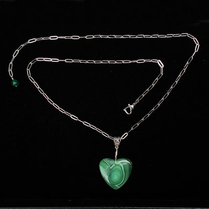 Green Banded Agate Heart Necklace