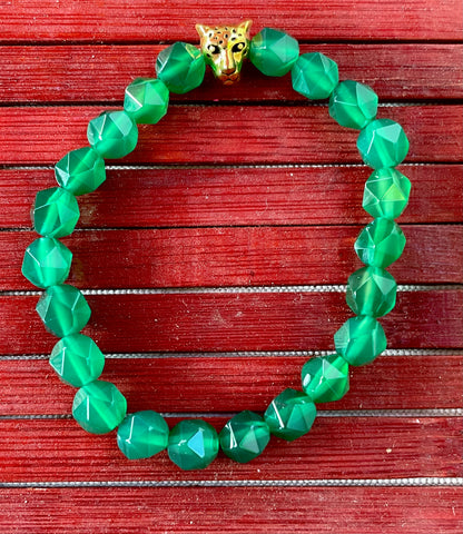 Green Agate and Gold Leopard Bracelet