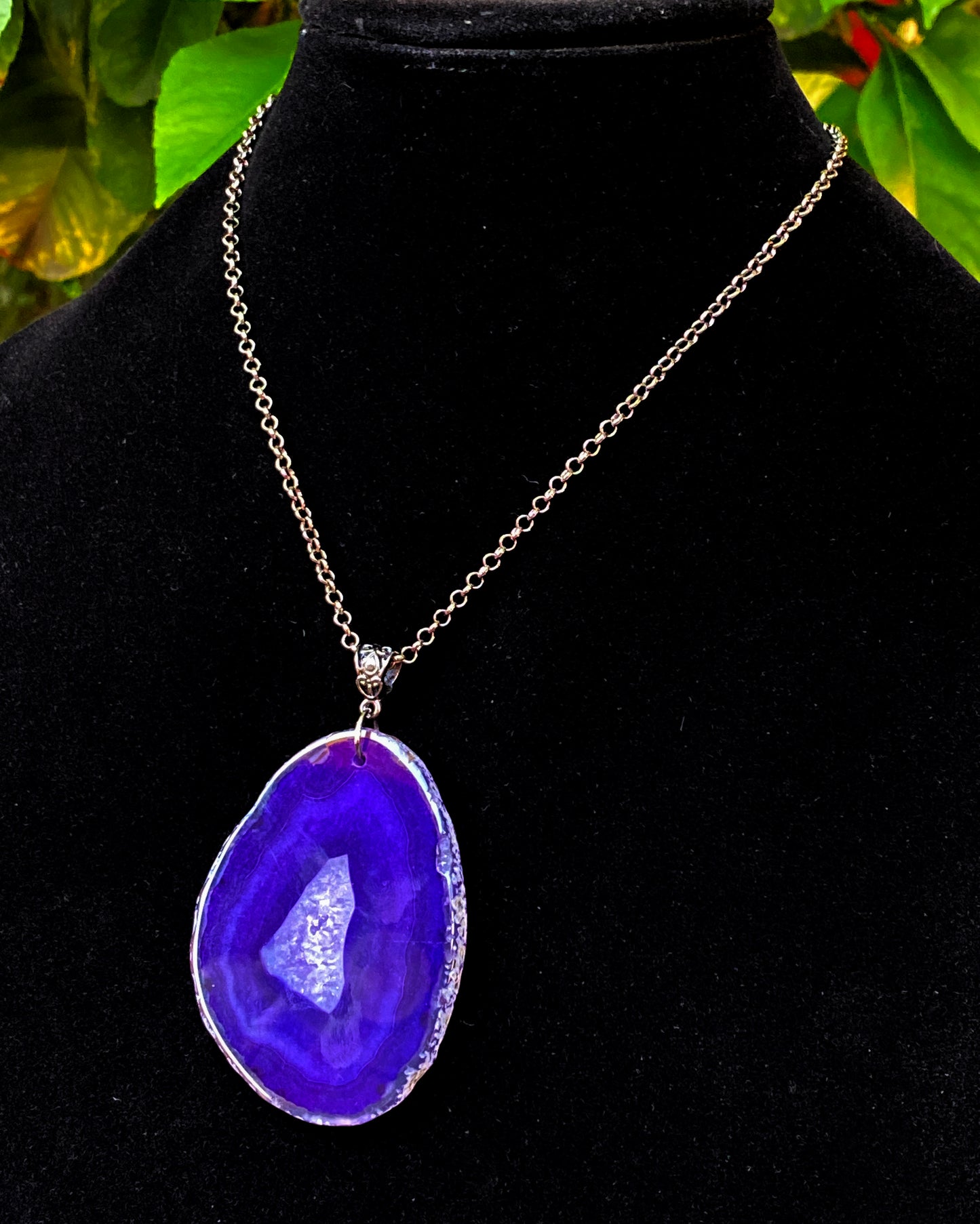 Purple Agate gemstone Slice chain Necklace