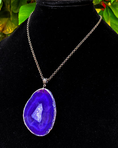 Purple Agate gemstone Slice chain Necklace