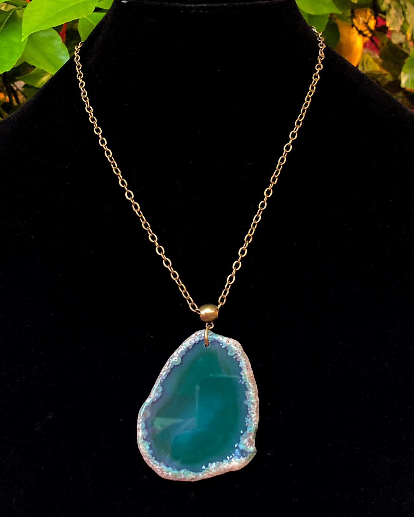 Green Agate gemstone Slice chain Necklace