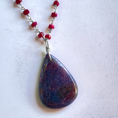 Ruby in Kyanite Pendant silver chain Necklace