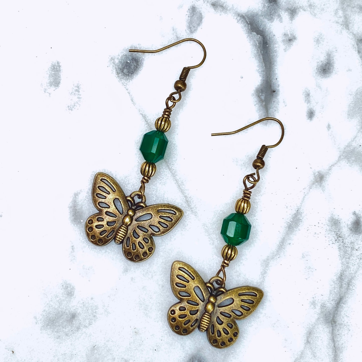 Green Agate gemstone Butterfly Earrings