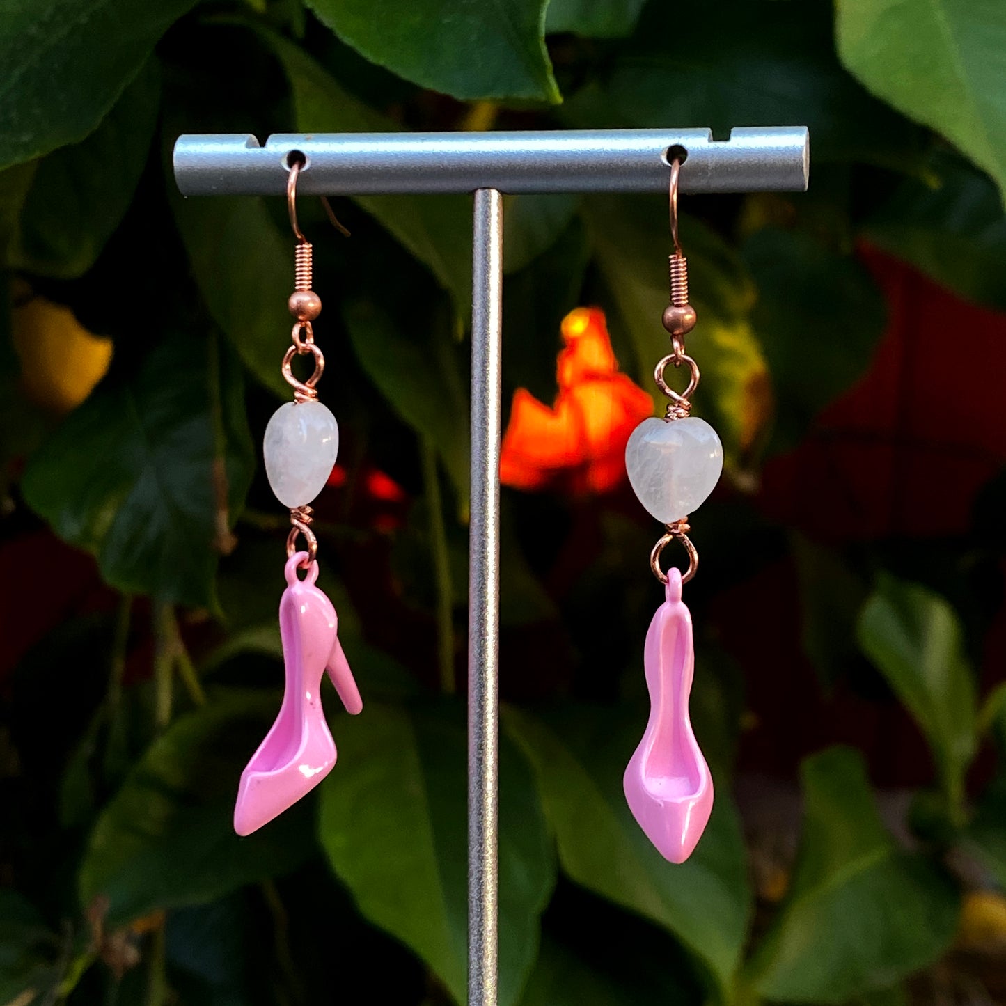 Pink Shoe and Rose Quartz Earrings